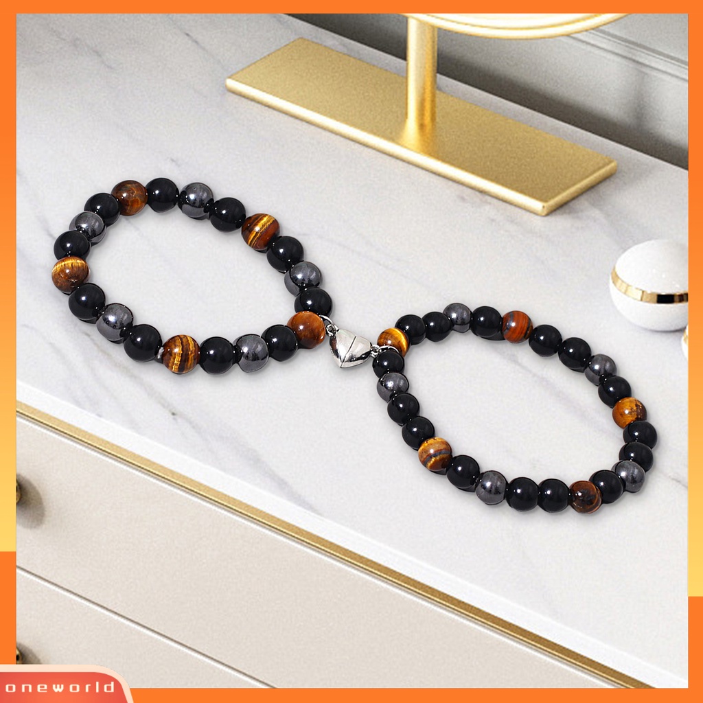 [ONE] 1pasang Gelang Pasangan 3warna Tiger Eye Batu Jarak Pasangan Hadiah Valentine Vintage ic Cinta Hati Yang Sesuai Dengan Gelang Perhiasan Aksesori