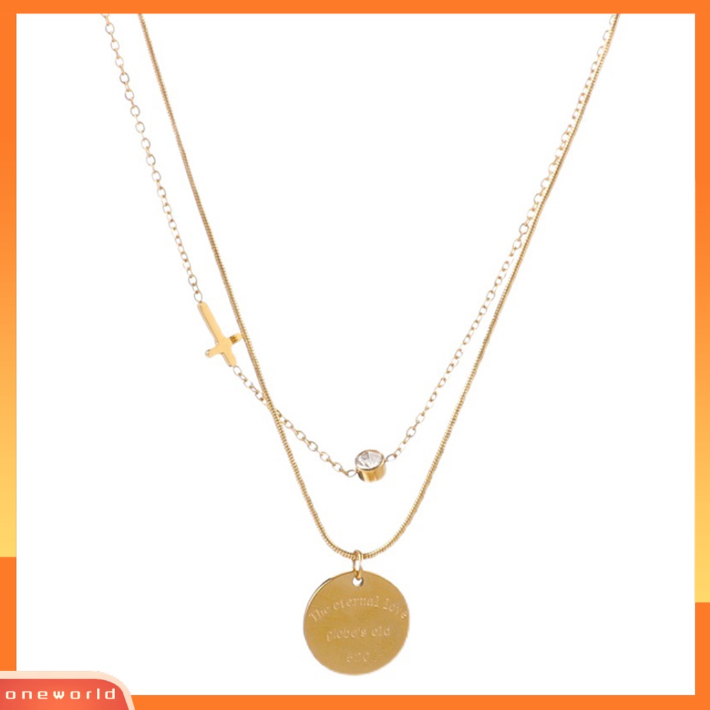 [EONE] Kalung Wanita Dua Lapisan Liontin Bulat Perhiasan Kalung Huruf Vintage Untuk Perjamuan