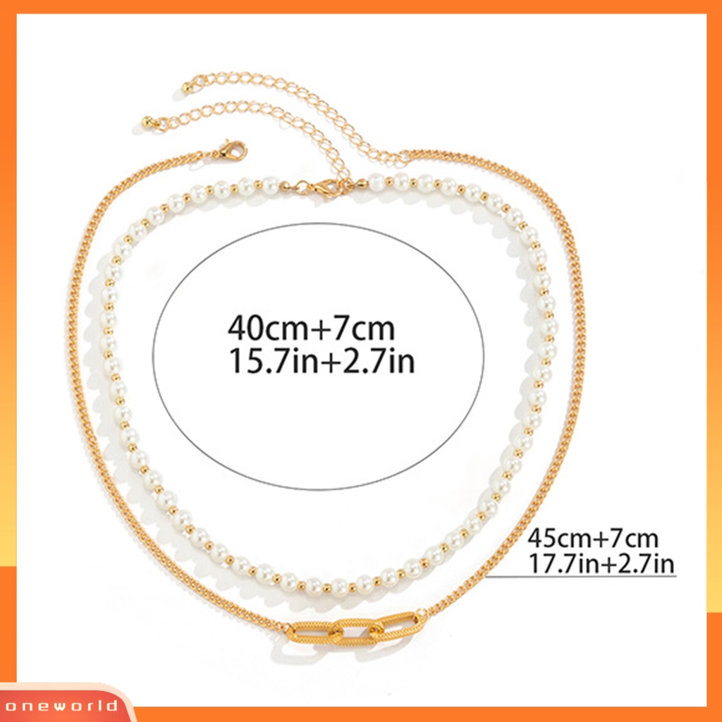 [EONE] Pria Kalung Hias All-match Double-Layered Geometris Mutiara Imitasi Choker Necklace Untuk Pakaian Sehari-Hari