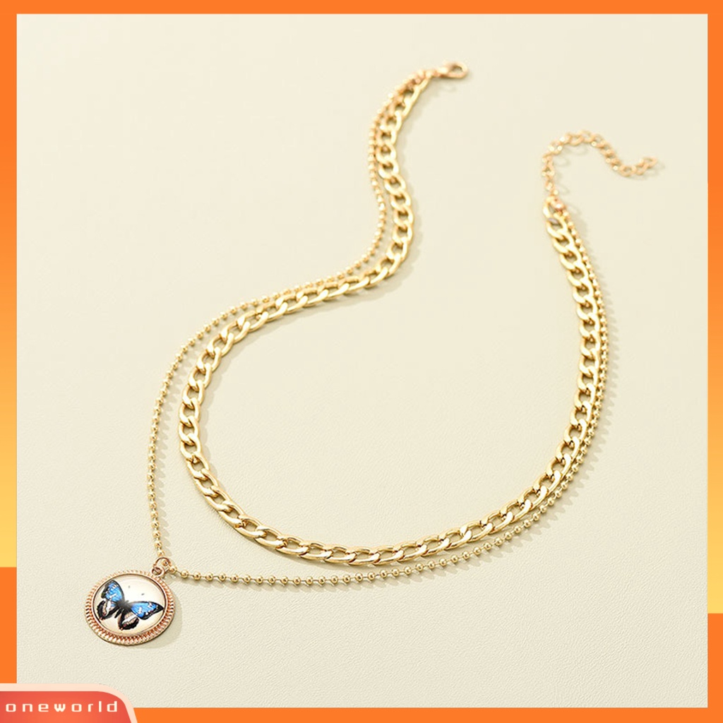 [EONE] Wanita Kalung Double Layer Retro Hias Kilau Terang Dapat Disesuaikan Perhiasan Hadiah Aksesori Gadis Kupu-Kupu Liontin Kalung Rantai Klavikula Untuk Pacaran