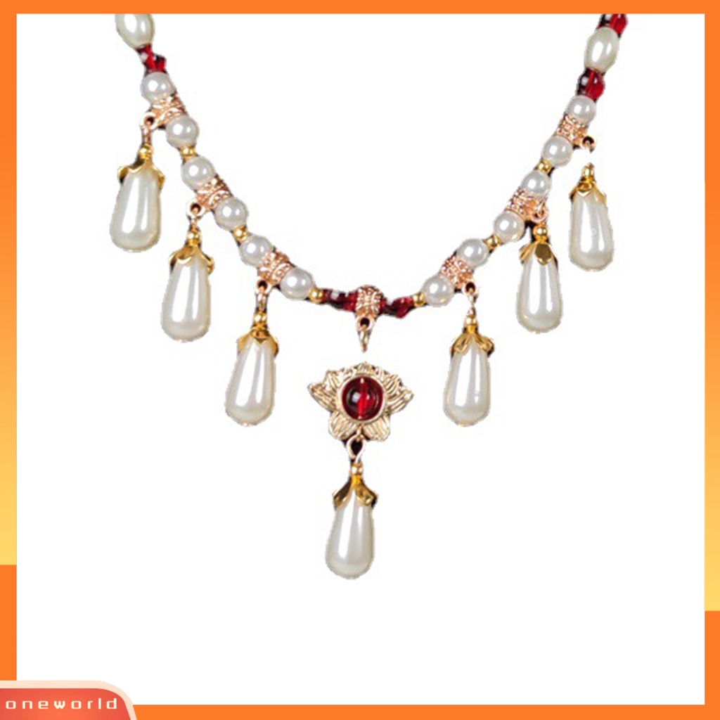 [EONE] Hias Berlian Imitasi Teardrop Liontin Adjustable Vintage Kalung Wanita Mutiara Imitasi Cheongsam Kalung Perhiasan Aksesoris