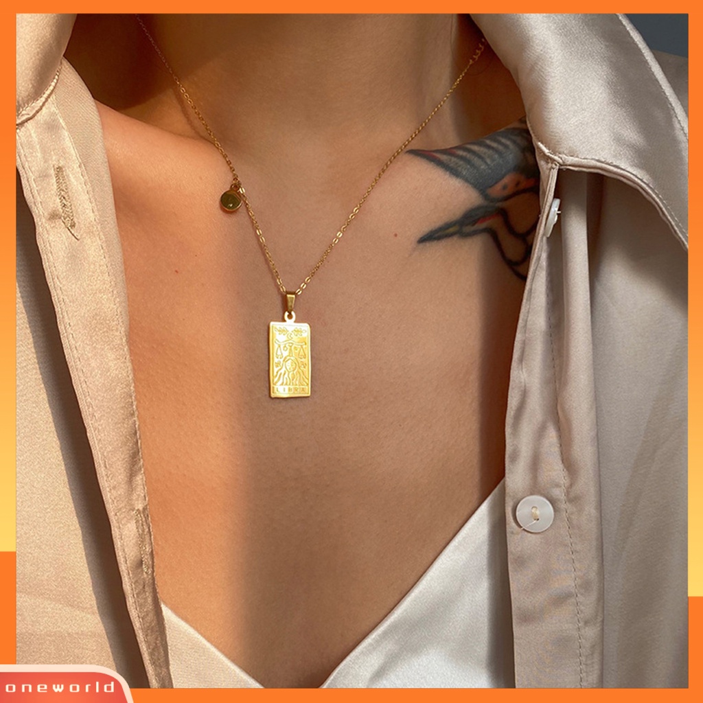 [EONE] Wanita Kalung Plat Persegi Emas Slim Rantai Elegan Mungil12 Rasi Bintang Liontin Klavikula Kalung Fashion Perhiasan