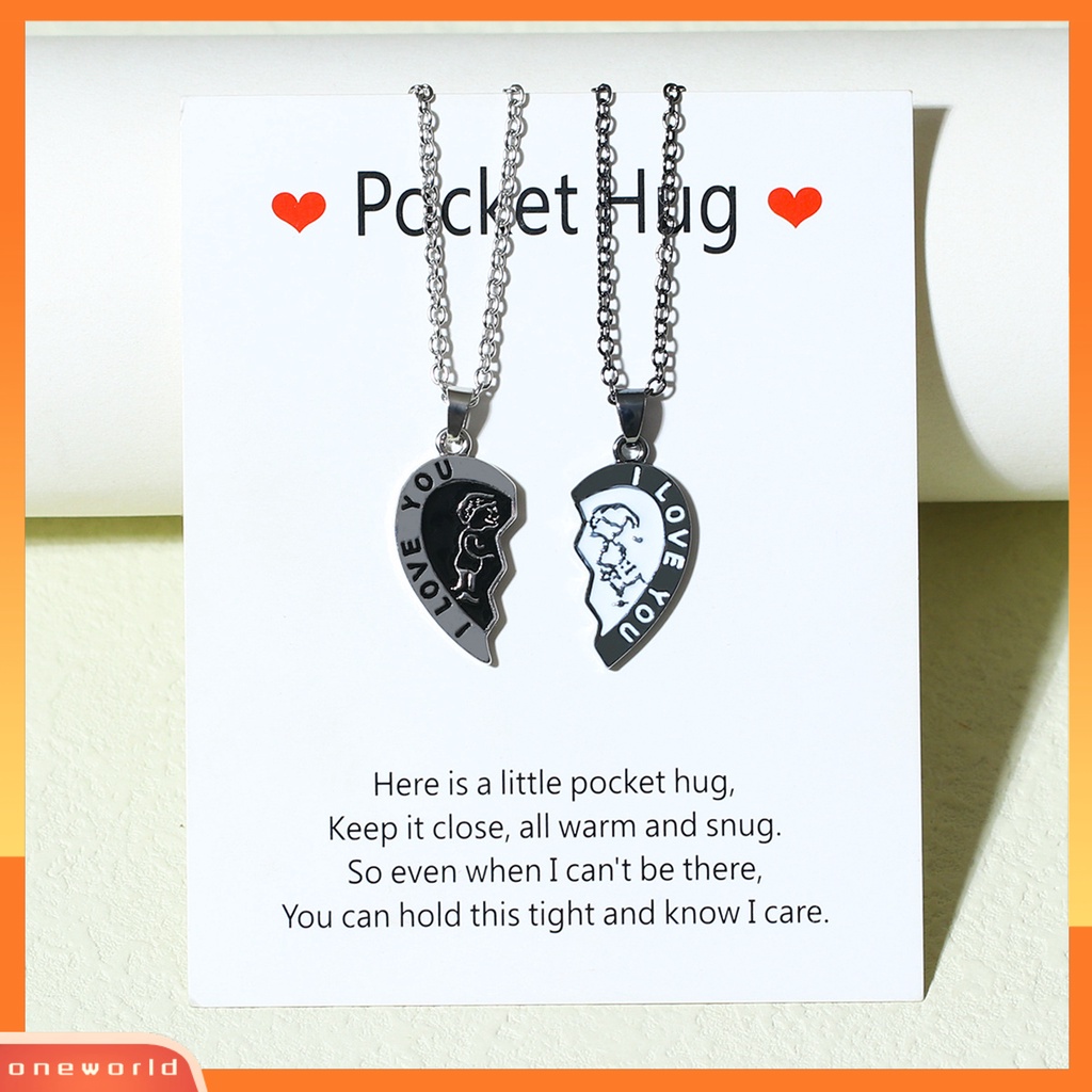 [EONE] 1pasang Liontin Kalung Gaya Vintage Berbentuk Hati Menarik Electroplating Kepribadian Hadiah Valentine Alloy Charm Matching Love Heart Necklace Aksesoris Pasangan