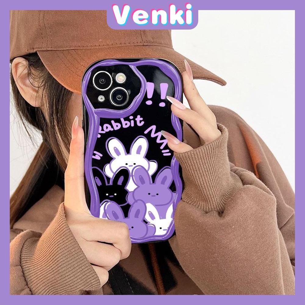 VENKI - For iPhone 11 iPhone Case 3D Curved Edge Wave Glossy Black TPU Airbag Shockproof Camera Cover Purple Bunny Compatible with iPhone 14 13 Pro max 12 Pro Max xr xs max 7Plus