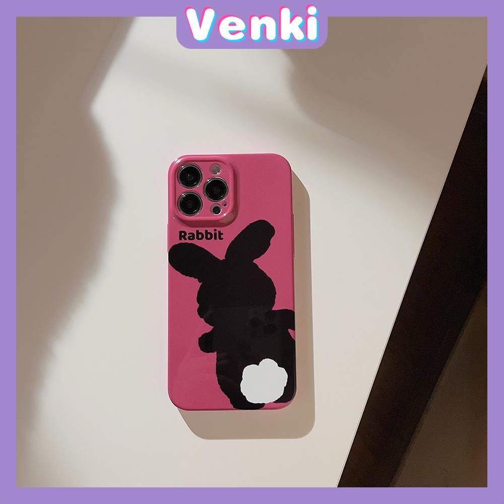 VENKI - For iPhone 11 iPhone Case Film TPU Soft Case White Glossy Cute Black Rabbit Camera Protection Shockproof Compatible with iPhone 14 13 Pro max 12 Pro Max xr xs max 7 8Plus