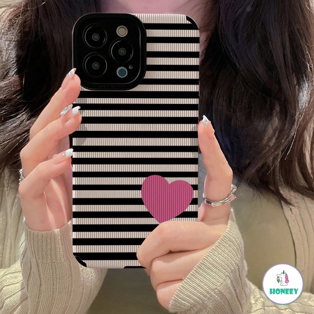 IPHONE Casing Ponsel Cinta Hitam Untuk Iphone14 13 Pro Max11 12 Pro 7 8 14 Plus 11 Pro Max 13 X XR XSMAX Shockproof Creative Stripe Style Case Back Cover