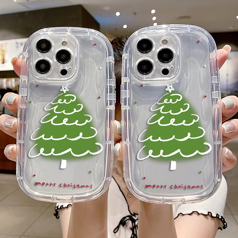 IPHONE Pohon Hijau Casing Ponsel Tahan Guncangan Lembut Kompatibel Untuk Iphone13 11 14 12 Pro XS Max Casing X XR 7 +8 Plus Cover Silikon TPU Transparan