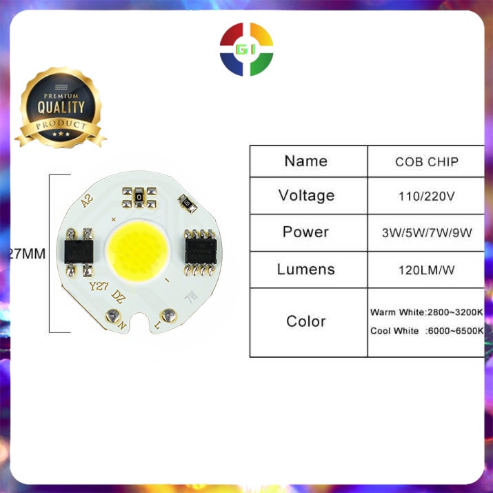 Chip LED Lampu COB SMD Cool White 6000-6500K 220V 27mm 7W - White