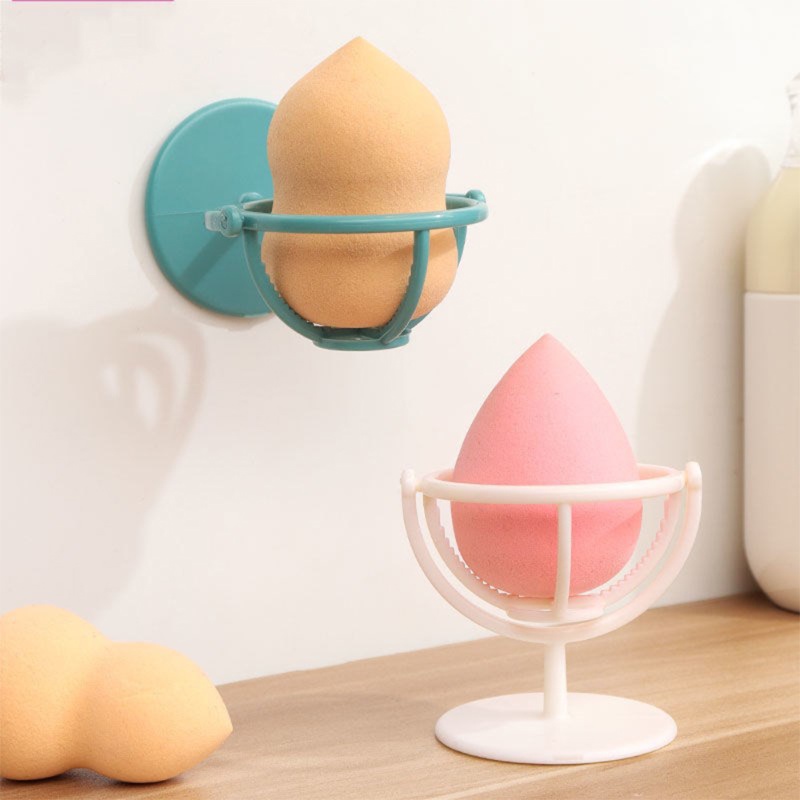 Rak Penyimpanan Powder Puff Yang Dapat Diputar Di Dinding Makeup Spons Tahan Debu Kotak Penyimpanan Desktop Hiasan Dinding Dual Purpose Makeup Egg Drying Bracket