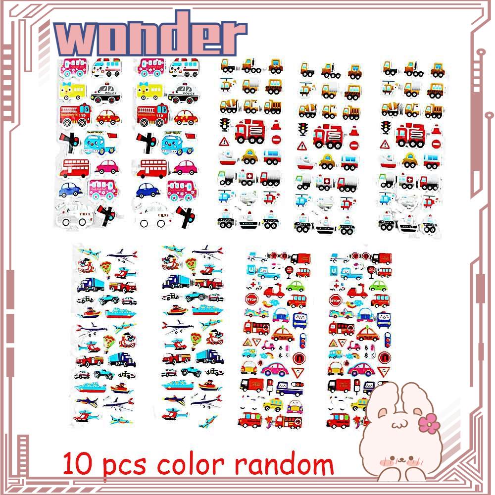 Wonder 10lembar Random Stiker Lalu Lintas 3D Foam Mobil Scrapbooking Hadiah Tk