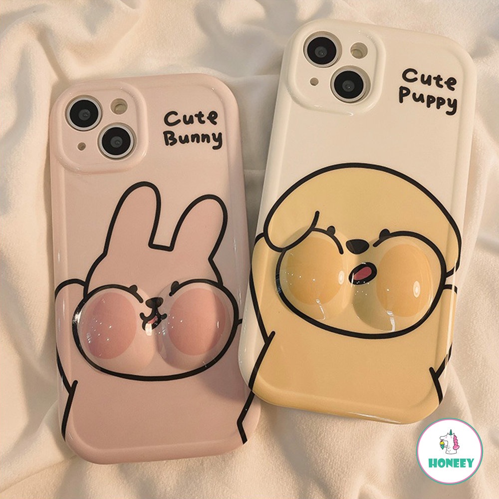 IPHONE Casing Dekompresi 3D Untuk Iphone11Lembut Iphone14 Pro Max Cute Bunny Puppy Untuk Iphone13 12 Pro Max14 Plus Fun Shockproof TPU Back Cover