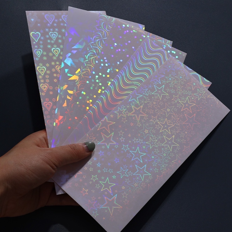 5 Pcs Kreatif PVC Tahan Air Buku Pegangan Bahan Stiker Warna-Warni Reflektif Stiker DIY Pola Dekoratif Transparan Goo Card Laser Film Stiker Ins Bahan Stiker