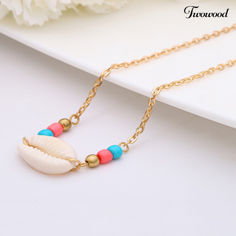 Twowood Musim Panas Pantai Bohemian Wanita Kerang Laut Pesona Manik-Manik Choker Kalung Perhiasan Hadiah