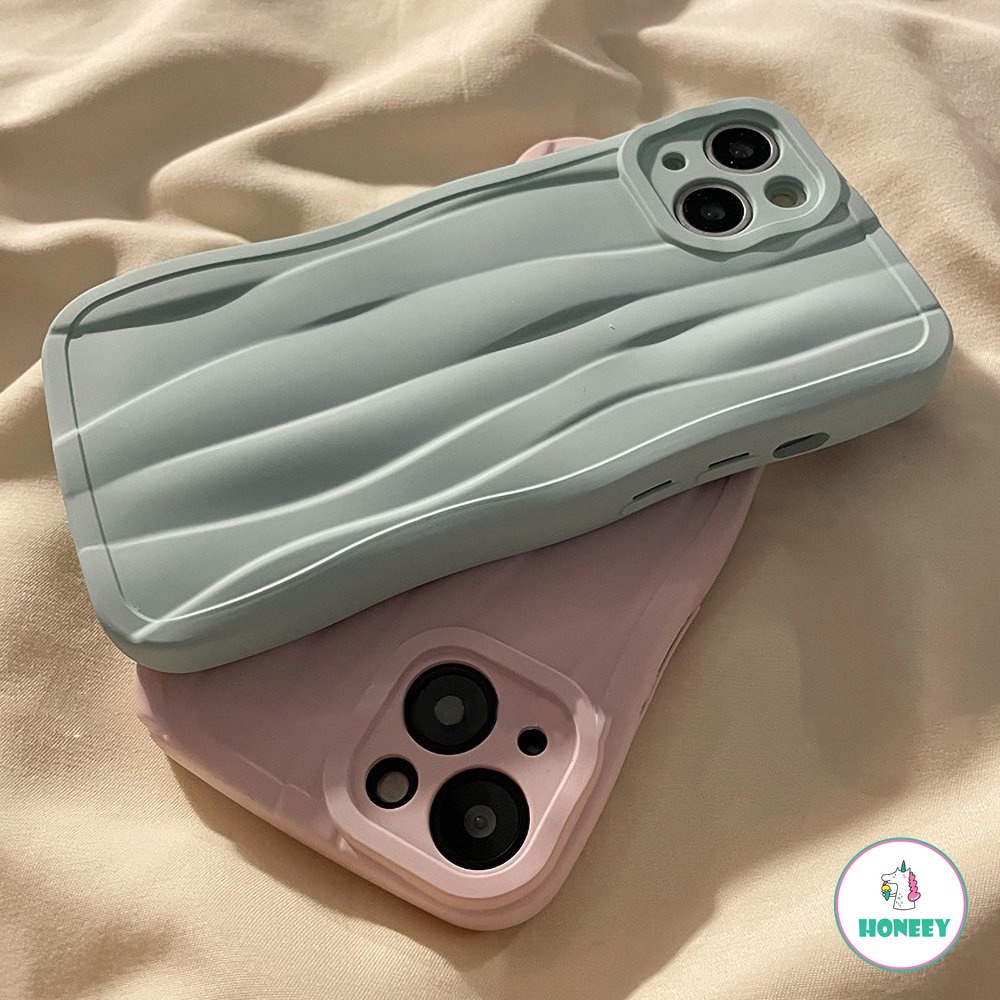 Retro Art Simple Warna Solid Korea Case Kompatibel Untuk iPhone X XR XS 11 12 13 14 Pro Max Tidak Teratur Ripple Lembut Silikon Shockproof Penutup Belakang