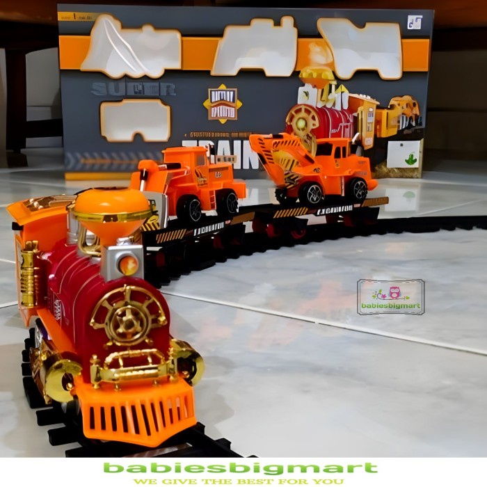 Mainan Anak Train Set PR 17586 Kereta Api Muatan Alat Berat Ukuran Besar Baterai New