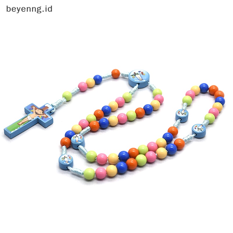 Beyen Kartun Liontin Salib Kalung Anak Rosario Beads Perhiasan Religi Katolik ID