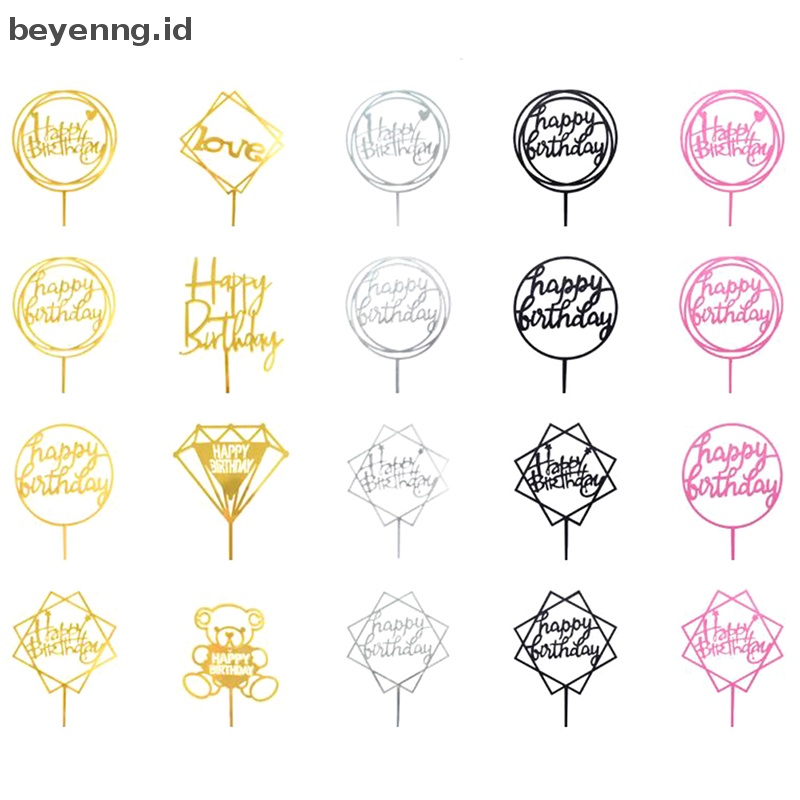 Beyen 10Pcs Akrilik Hand wrig Happy Birthday Cake Topper Dessert Dekorasi Pesta ID