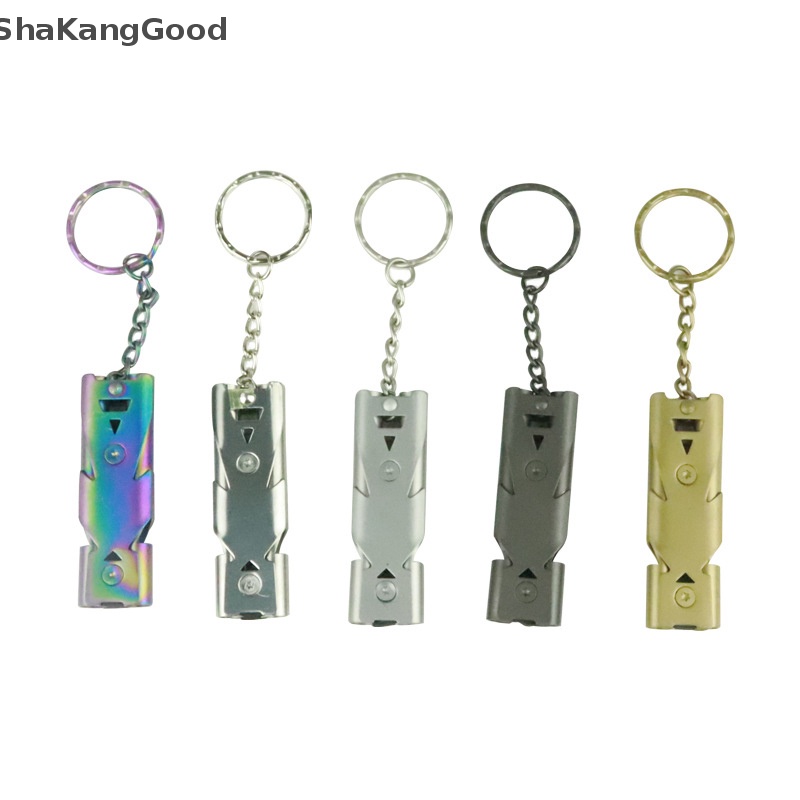 Skid al Tabung Ganda Survival Whistle Portable Stainless Steel Gantungan Kunci Outdoor Tools Training Whistle Untuk Camping Hiking SKK