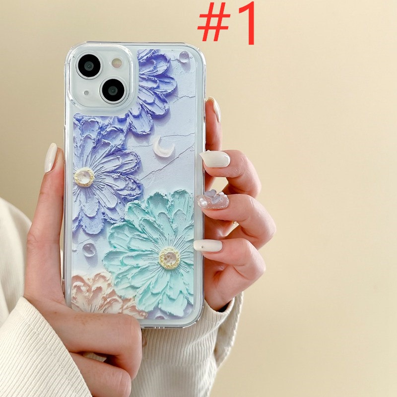 Nice Colorful Oil Painting Flower Soft TPU Case HP iP iPhone 7 8 14 + Plus SE 2020 X XS XR Max 11 12 13 Pro Max Girl Woman FTD Casing Apple