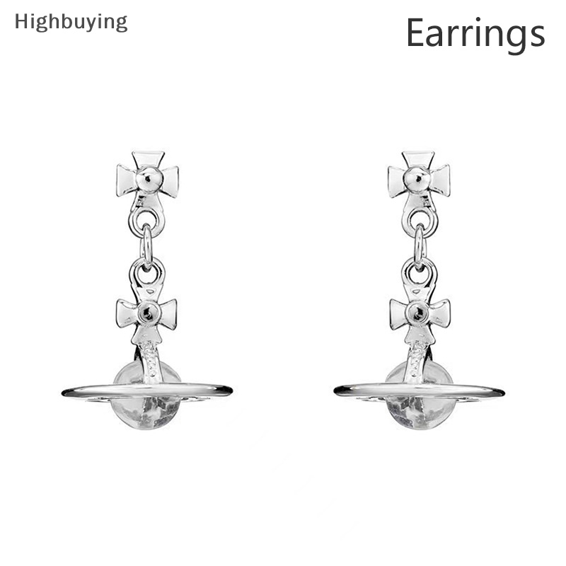 Hbid Planet Saturnus Kristal Orb Kalung Anting Stud Jewellery Wanita Perhiasan Hadiah Glory