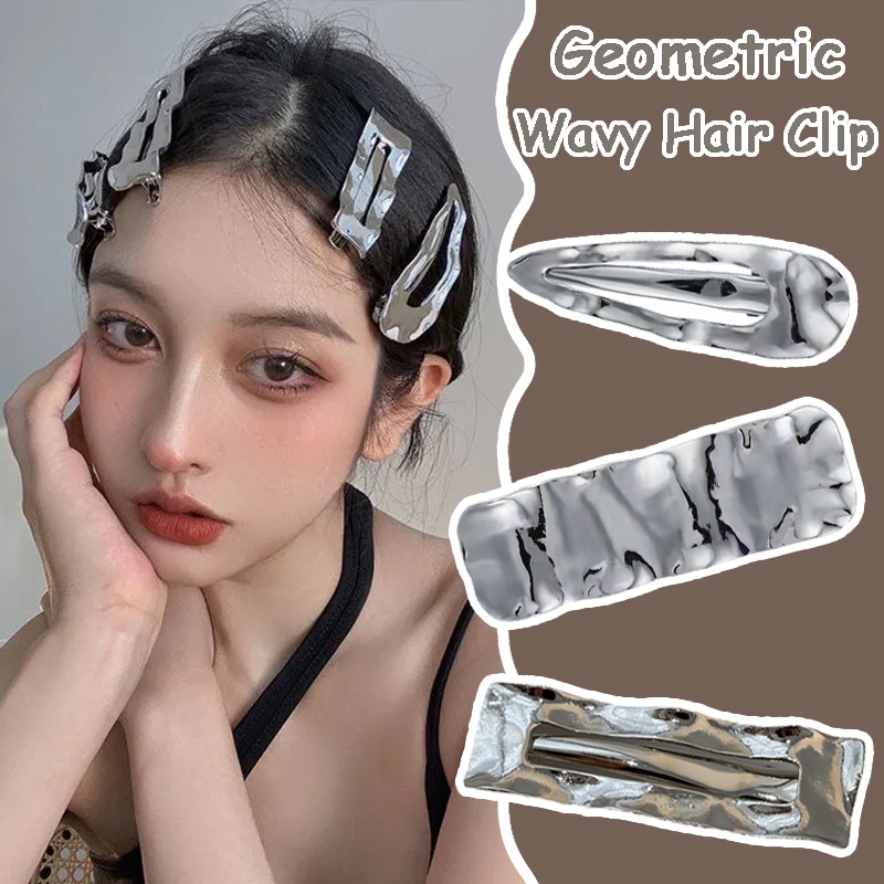 Wanita Korea Fashion Logam Bergelombang Tekstur Rambut Klip Gadis Geometris Segitiga Persegi Jepit Rambut Wanita Sederhana Poni Samping Duckbill Klip Populer Aksesoris Rambut