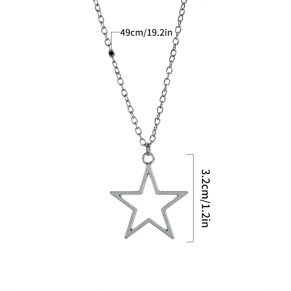 Women Hollow Star Pendant Necklace/Ladies Simple Charm Necklaces/Kalung Klavikula Elegan/Kalung Rantai Pantai Kepribadian Perempuan/Kalung Choker Populer