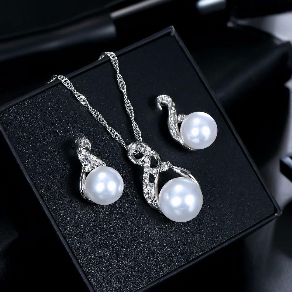 Agustinina Bridal Set Perhiasan Pernikahan Bergaya Indah Tetesan Air Tergantung Elegan Berlian Imitasi Alloy Drop Earrings Menjuntai Earrings