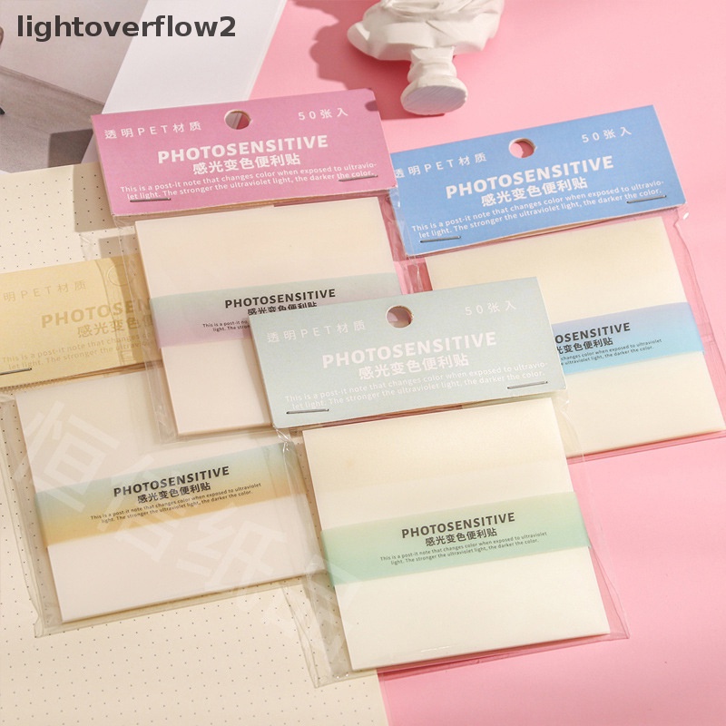 [lightoverflow2] 50lembar Fotosensitif Memo Pad Warna Sticky Notes Transparan Anti Air Sticky Notes Untuk Siswa Sekolah Alat Tulis Kantor [ID]