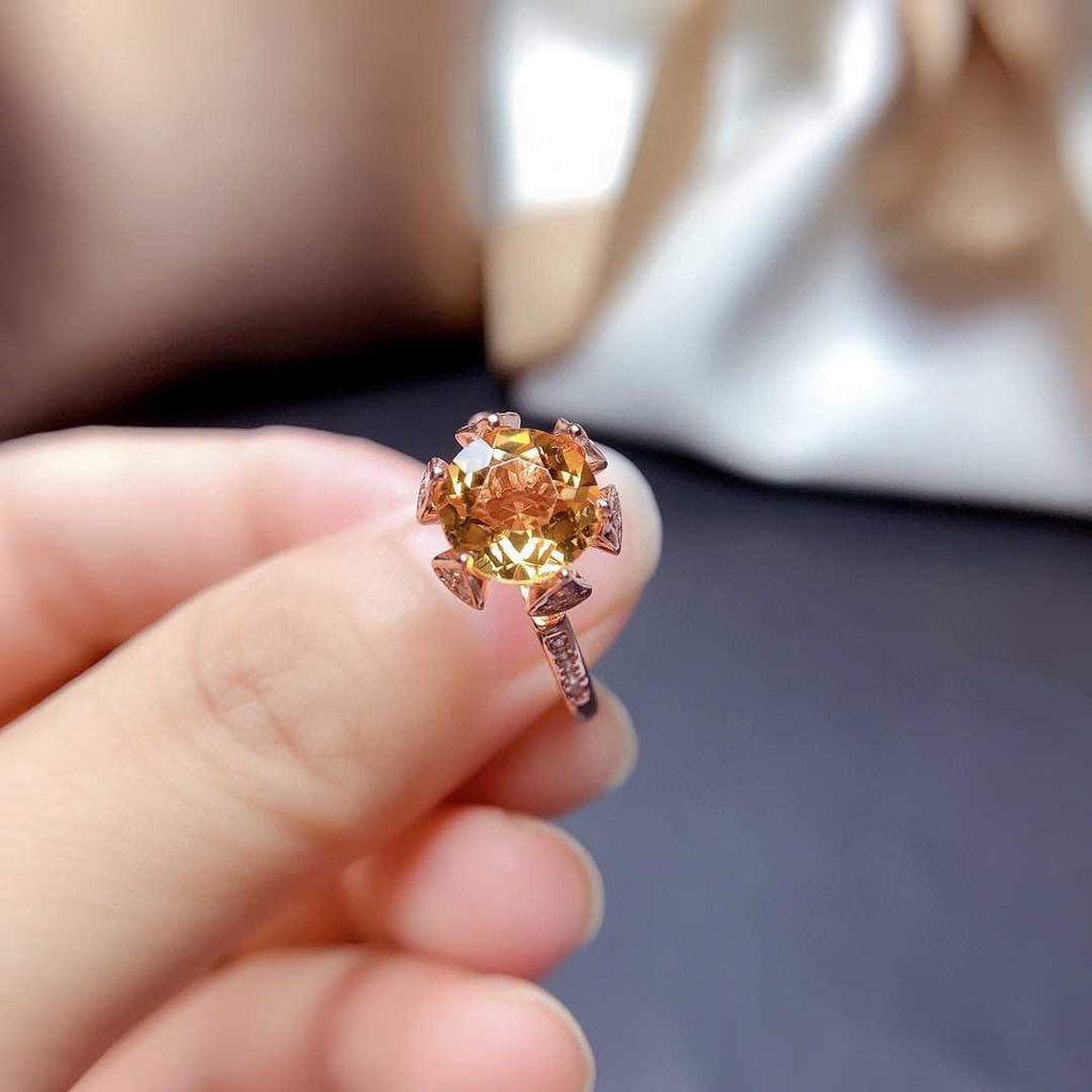 Goldkingdom Aksesoris Perhiasan Fashion Ready Stock Cincin Kristal Kuning Wanita Mosan Berlian Api Warna Berkilau Platinum Presisi Inlay