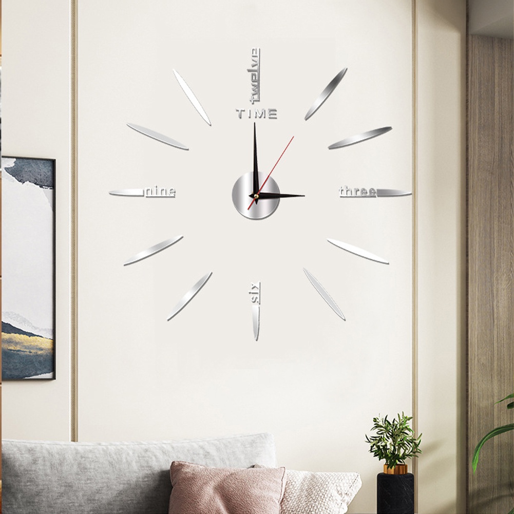 Stiker Jam Dinding Senyap Rumah DIY Acrylic Mirror Surface Frameless Clock Modern Art Nordic Mewah Dekorasi Rumah