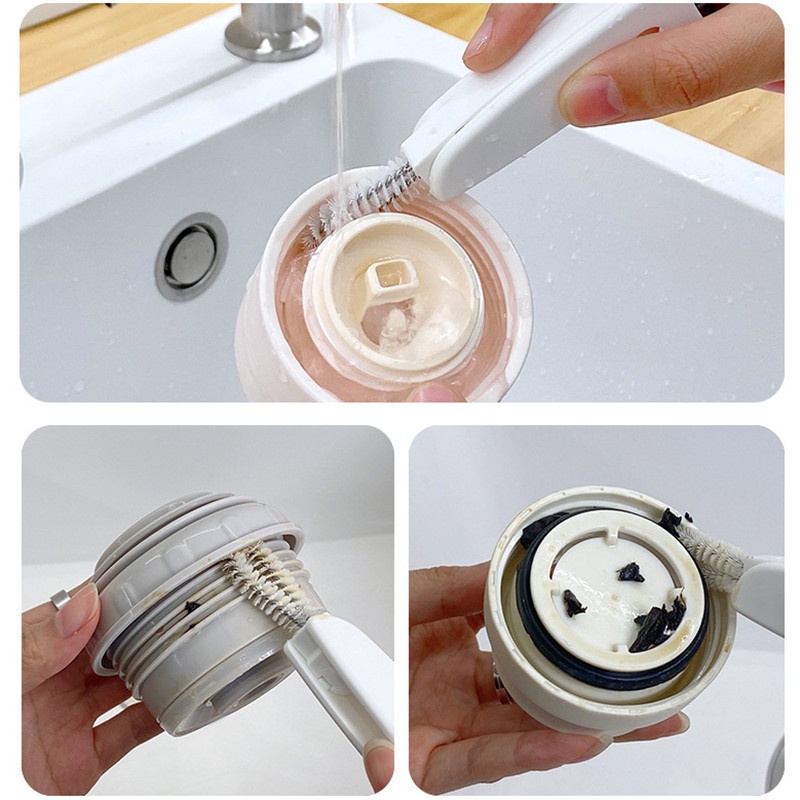 Sikat Pembersih Lipat 3in1 Multifungsi Termos Botol Air Cup Cover Brushes Alat Pembersih Alur Gap Botol Bayi