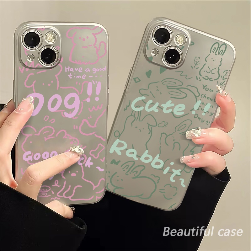 IPHONE Soft Case Kelinci Anjing Lucu Kompatibel Untuk Casing Ponsel Iphone11 14 13 12 Pro XS Max XR X8 +7 6S Plus Mini Electroplate TPU Silikon Shockproof Cover