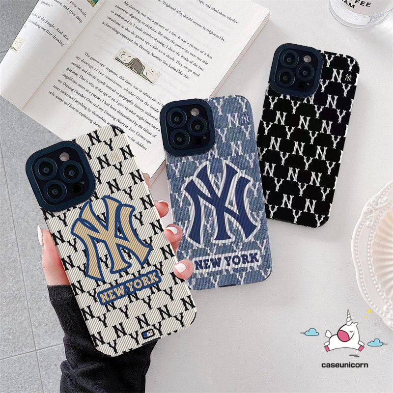 IPHONE Casing Ponsel NY Merek Trendi Kompatibel Untuk Iphone11 14 12 13 Pro MAX 7Plus 8Plus 7 8 Plus XR X XS MAX Silicon Tpu Lembut Shockproof Mewah Tekstur Kulit Phone Cover