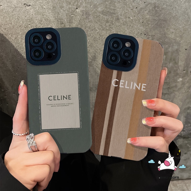 IPHONE  Casing Belakang Tekstur Kulit Sinple Mewah Kompatibel Untuk Iphone11 14 12 13 Pro Max7 8 Plus XR X XS MAX 7Plus 8Plus Merek Trendi C-E-L-I-N-E Lembut Shockproof Phone Shell Cover