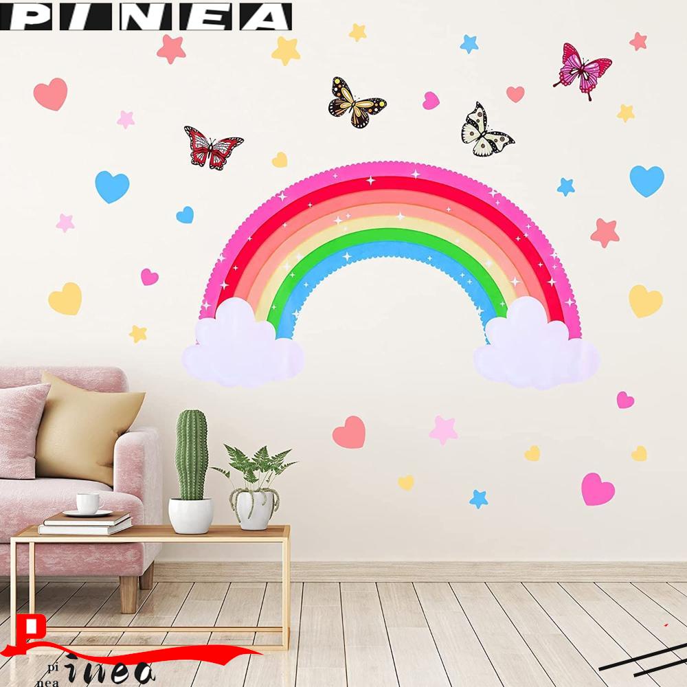 Nanas Pelangi Wall Decals Colorful Kamar Cewek PVC Vinyl Stiker Dinding