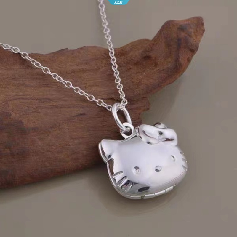 2023baru Kawaii Sanrio HelloKitty Sterling Silver Panas Halus Gaya Hello Kitty Liontin Kalung Fashion Wanita Pesta Mewah Pernikahan Perhiasan C