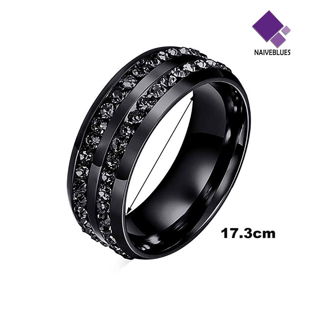 &lt; Naiveblues &gt; Band Cincin Berlian Imitasi Dekorasi Perhiasan Hadiah Stainless Steel Pria Wanita Band Ring Untuk