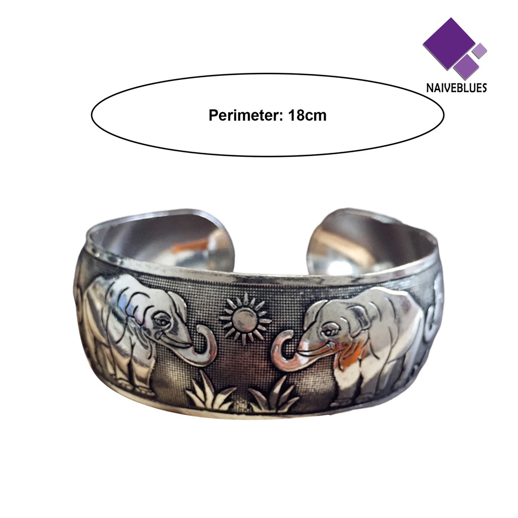 &lt; Naiveblues &gt; Gelang Ukir Retro Tidak Teratur Adjustable Pembukaan Ukiran Dekorasi Perhiasan Etnik Tibet Lebar
