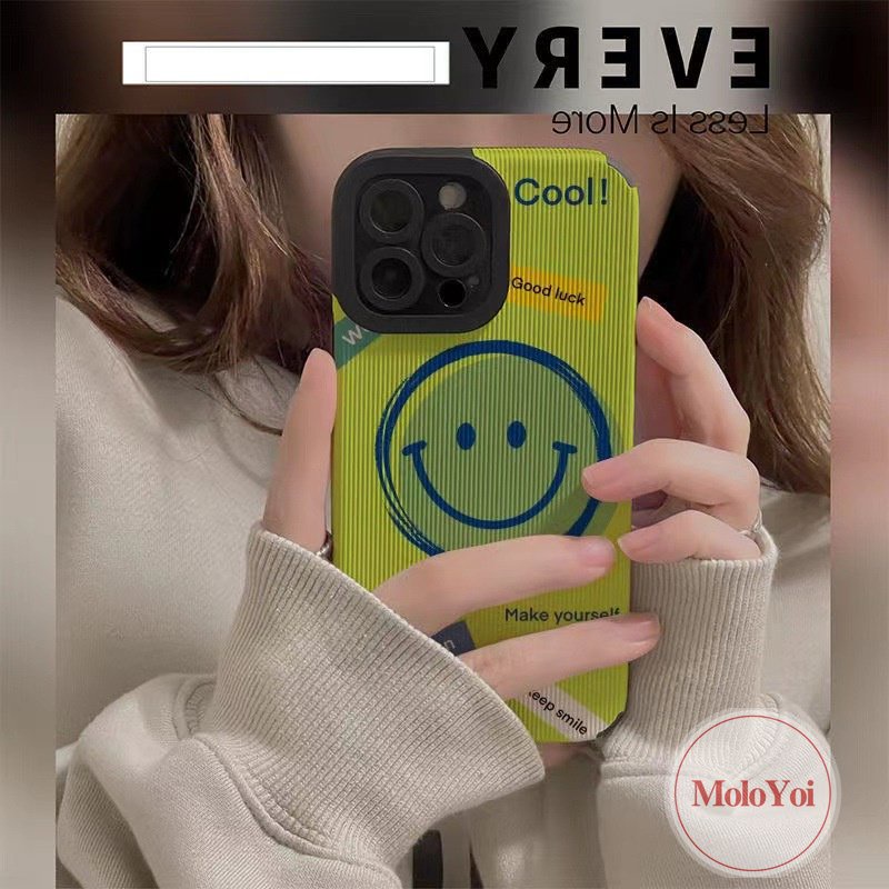 Casing Ponsel Tpu Silikon Tekstur Kulit Mewah Lembut Kompatibel Untuk IPhone XR XS X Max8 7 Plus 11 Pro Max 7Plus 11 13 14 12 Pro Max Kartun Lucu Smiley Face Shockproof Cover