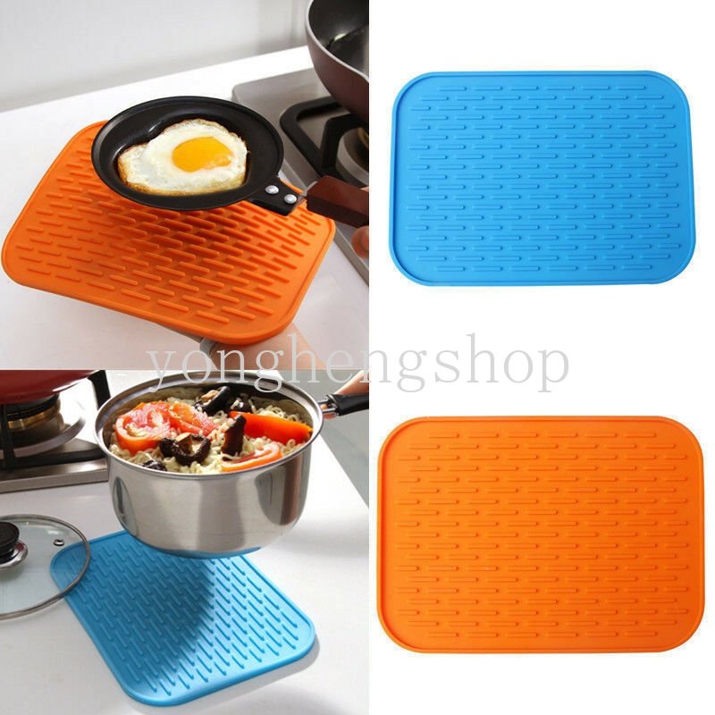 Silikon Anti Panas Panci Pan Holder Pad Tahan Panas Persegi Panjang Alas Meja Makan Non-Slip Coaster Tatakan Drainase Tikar Dish Drying Mat Aksesoris Dapur