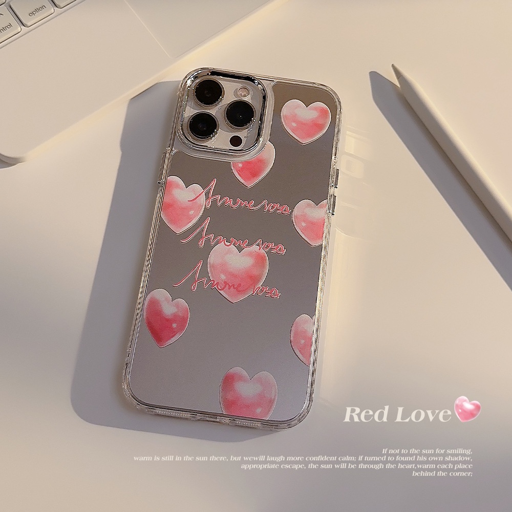 IPHONE Love YOU Red Heart Electroplated Camera Frame Phone Mirror Case Cover Untuk Iphone11 12 13 14 PRO MAX