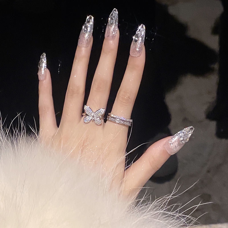 Cincin Pembukaan Geometris Kupu-Kupu Zircon Fashion Alloy Untuk Anak Perempuan