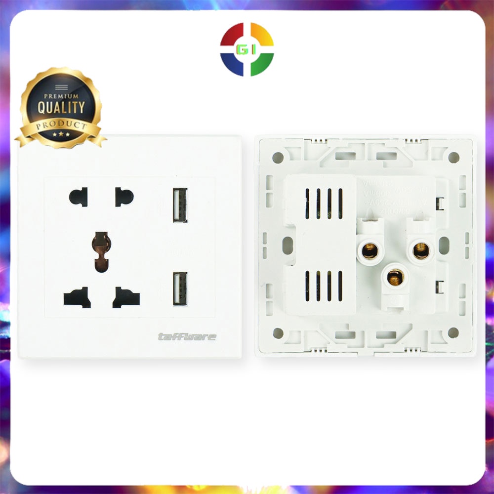 Stop Kontak Universal UK EU US &amp;amp; 2 USB Port White