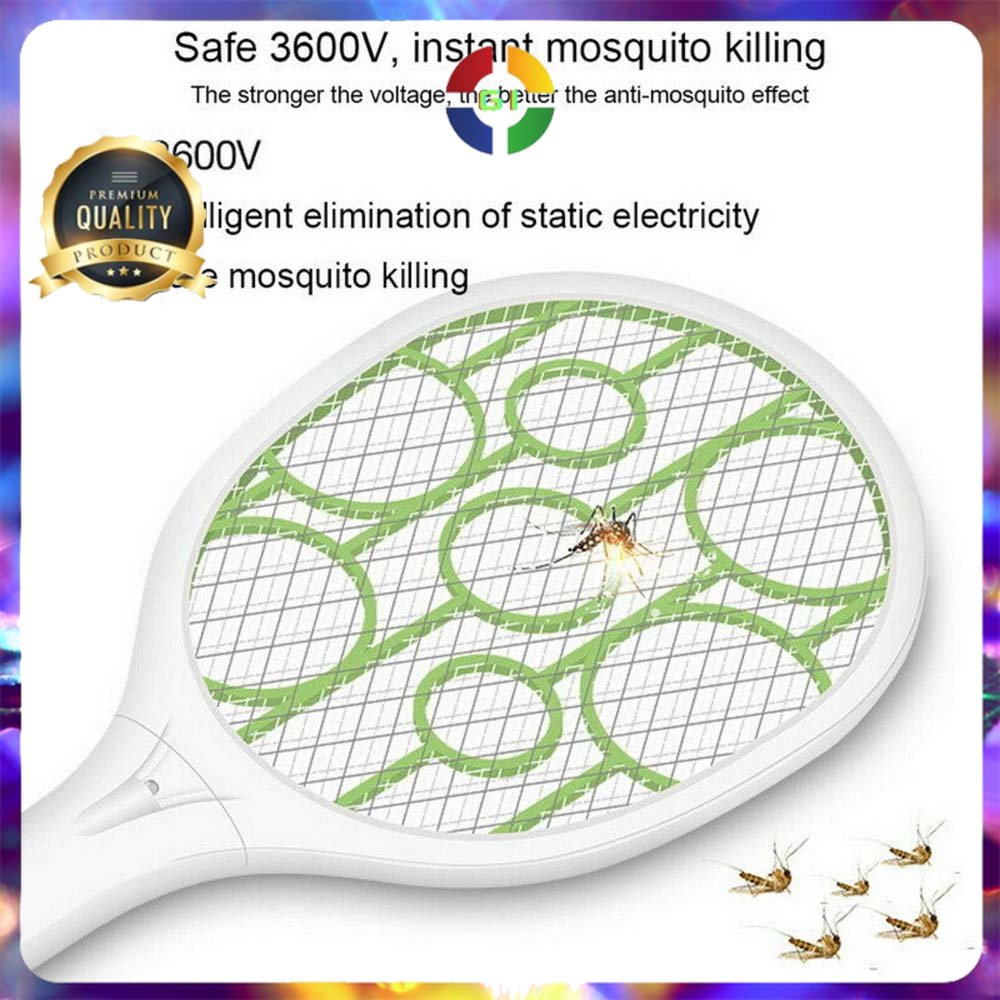 Raket Nyamuk Mosquito Swatter USB Rechargeable Lightning Racket Blue