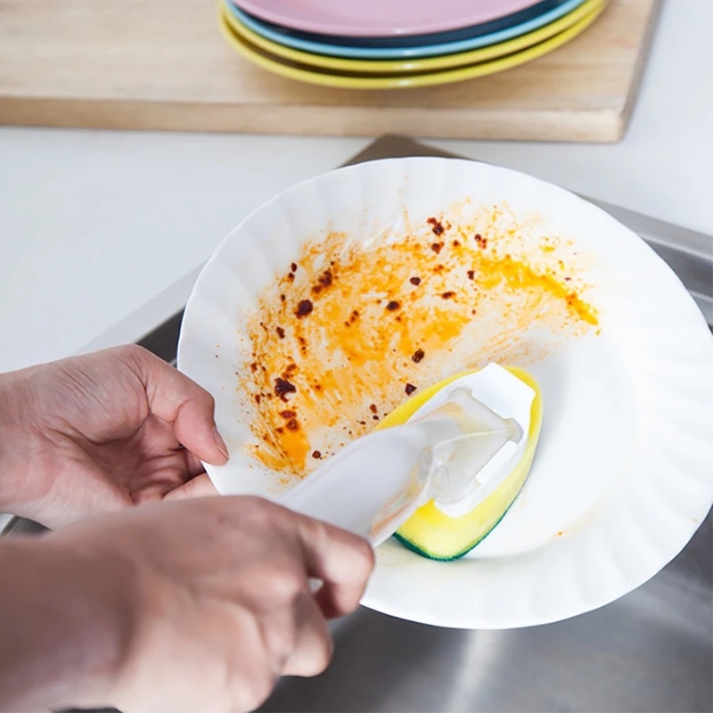Sikat Pembersih Yang Dapat Diganti Dengan Cairan Refill/Gagang Scouring Pad Sponge Brush Alat Cuci Piring