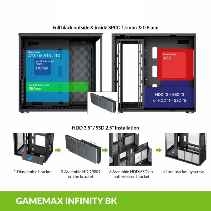 Casing GameMax Infinity Black ATX PC Case