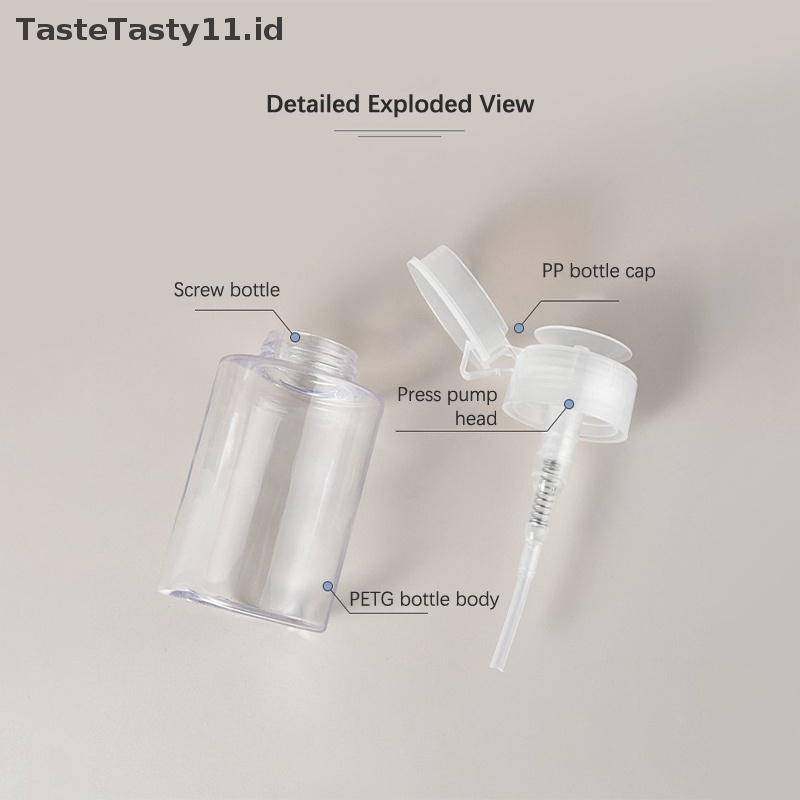 Tastetasty 100ml 200ml Portable Travel Botol Isi Ulang Kosong Plastik Kutek Remover Cairan Tekan Pump Dispenser Bottle.