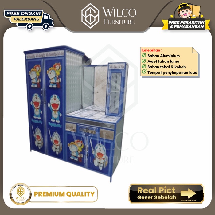 Lemari Pakaian + Meja Rias Aluminium / Lemari Baju + Kaca Doraemon
