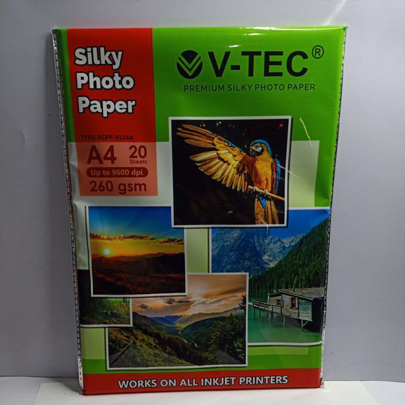 

SILKY PHOTO PAPER 260 GSM A4/20LEMBAR V-TEC