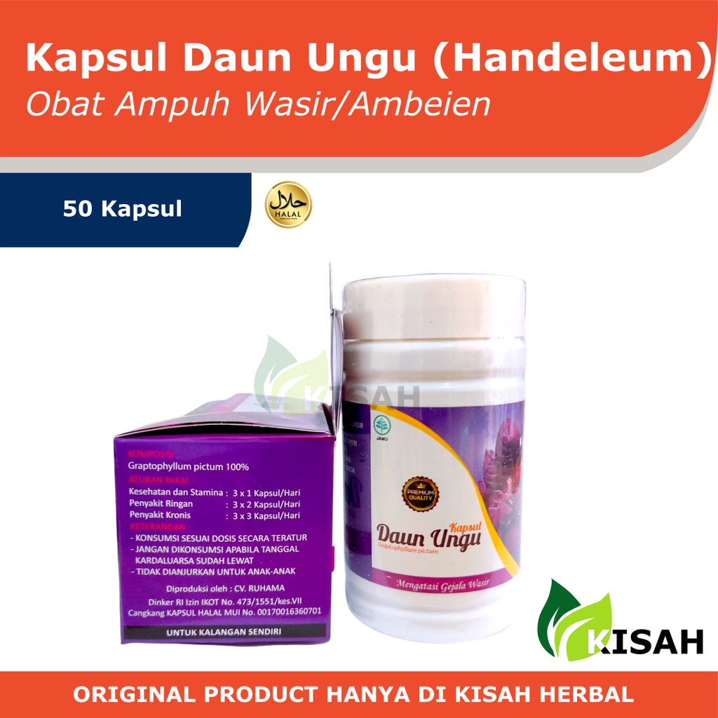 Kapsul Daun Ungu 50 Kapsul | Obat Wasir/Ambeien Reaksi Cepat (Daun Handeleum)